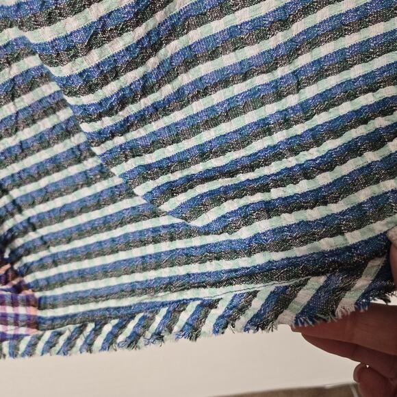 Anthro Maeve Waverly Midi Plaid One Shoulder Dress sz 2 Blue Multi Hanky Hem - Picture 10 of 15